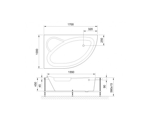 Акриловая гидромассажная ванна 170x100 см L Royal Bath Alpine Standart RB819102ST-L