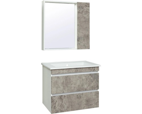 Зеркальный шкаф 75x75 см серый бетон/белый L/R Runo Манхэттен 00-00001017