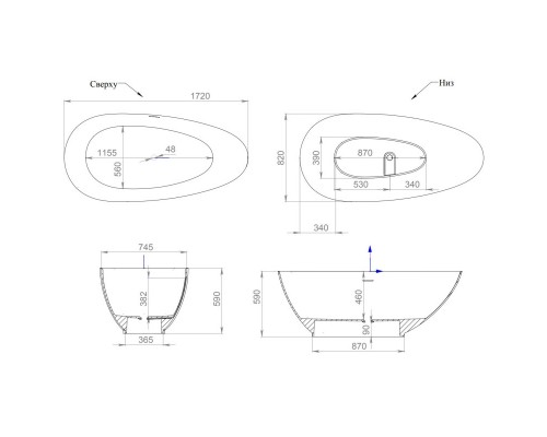 Ванна из литого мрамора 172x82 см Salini S-Sense Paola 101512G