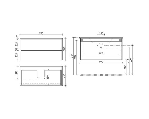 Комплект мебели дуб чарльстон 101 см Sancos Libra LB100ECH + CN7003 + Z1000