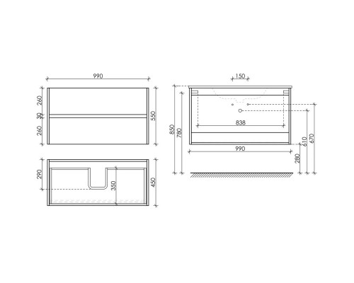 Комплект мебели дуб галифакс 101 см Sancos Urban UR100EG + CN7003 + AR1000