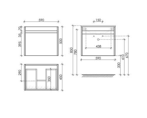 Комплект мебели дуб бардолино/белый глянец 61 см Sancos Smart SM60E + CN7001 + AR600