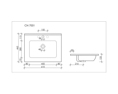 Тумба с раковиной белый глянец 61 см Sancos Urban UR60W + CN7001