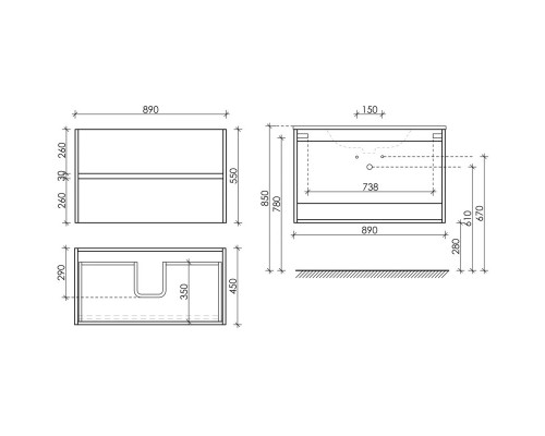 Комплект мебели белый глянец 91 см Sancos Urban UR90W + CN7002 + Z900