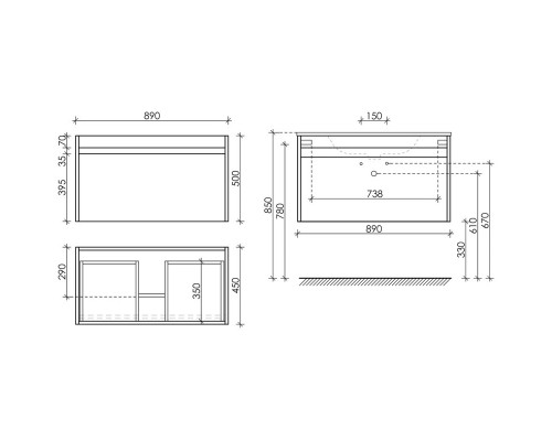 Комплект мебели белый глянец 91 см Sancos Smart SM90W + CN7002 + CI900