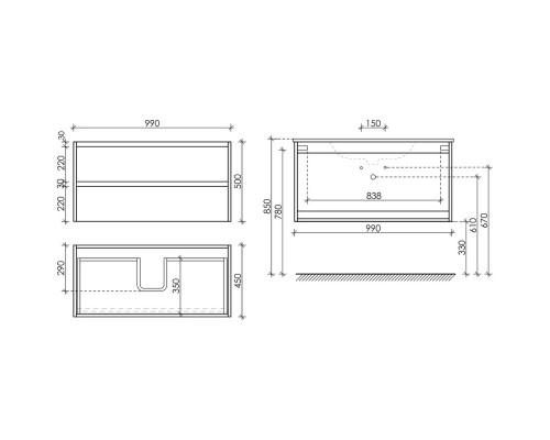 Комплект мебели белый глянец 101 см Sancos Libra LB100W + CN7003 + Z1000