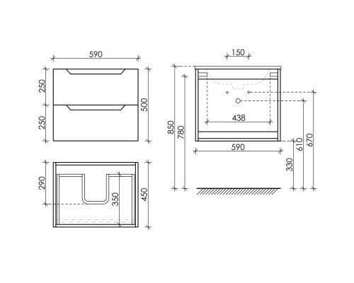 Комплект мебели белый глянец 61 см Sancos Norma 2.0 NR2.060W + CN7001 + CI600