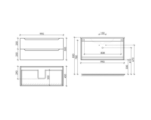 Комплект мебели белый глянец 101 см Sancos Norma 2.0 NR2.0100W + CN7003 + PA1000