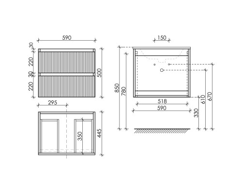 Комплект мебели белый матовый 61 см Sancos Snob T SNT60W + CN7011 + CI600