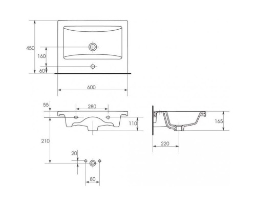 Комплект мебели тауп матовый/черный 60 см Sanflor Норд C08106 + S-UM-COM60/1-w + C08103