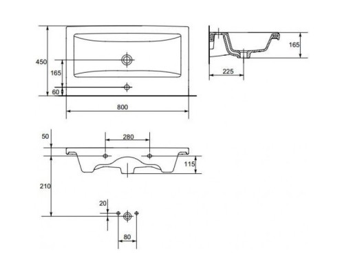 Комплект мебели белый матовый/черный 80 см Sanflor Норд C04606 + S-UM-COM80/1-w + C04607