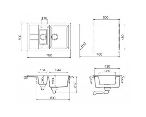 Кухонная мойка Schock Aster 60D оникс 700759