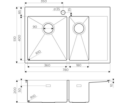 Кухонная мойка нержавеющая сталь Omoikiri Akisame 78-2-IN-L