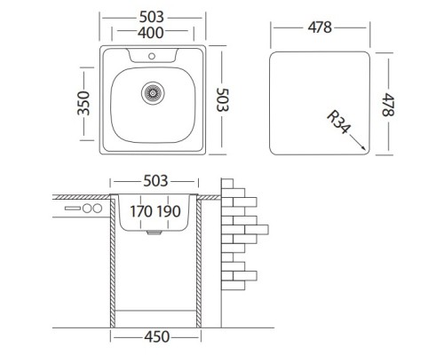 Кухонная мойка полированная сталь Ukinox Комфорт COP503.503 -GT6K 0C