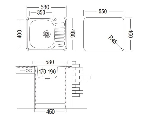 Кухонная мойка декоративная сталь Ukinox Комфорт COL580.488 -GT6K 1R