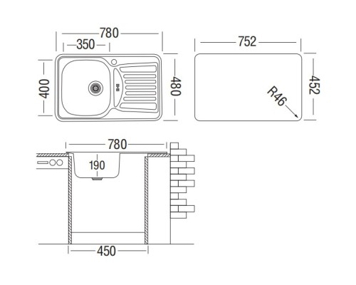 Кухонная мойка декоративная сталь Ukinox Комфорт COL780.480 -GW8K 1R