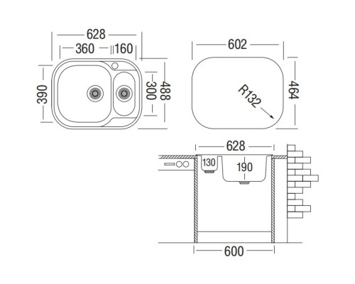 Кухонная мойка декоративная сталь Ukinox Галант GAL628.488 15GT8K 2L