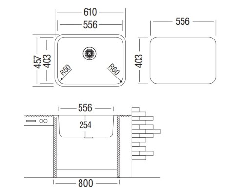 Кухонная мойка полированная сталь Ukinox Модерн MOP556.403 -GT12P