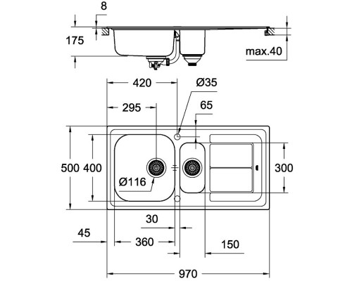 Кухонная мойка Grohe K300 нержавеющая сталь 31564SD0