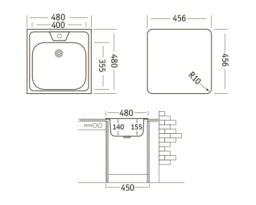 Кухонная мойка матовая сталь Ukinox Классика CLM480.480 --T6K 0C