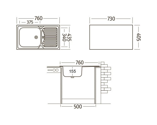 Кухонная мойка матовая сталь Ukinox Классика CLM760.435 --W6K 2L