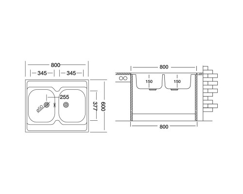 Кухонная мойка матовая сталь Ukinox Стандарт STM800.600 20--6C 3C-