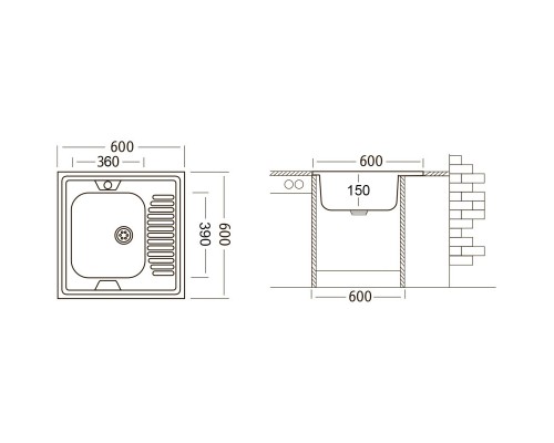 Кухонная мойка матовая сталь Ukinox Стандарт STD600.600 ---5C 0L-