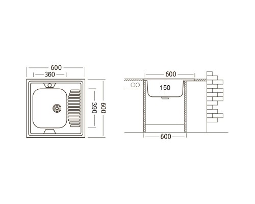 Кухонная мойка матовая сталь Ukinox Стандарт STD600.600 ---5C 0LS