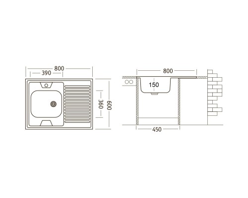 Кухонная мойка матовая сталь Ukinox Стандарт STD800.600 ---5C 0R-