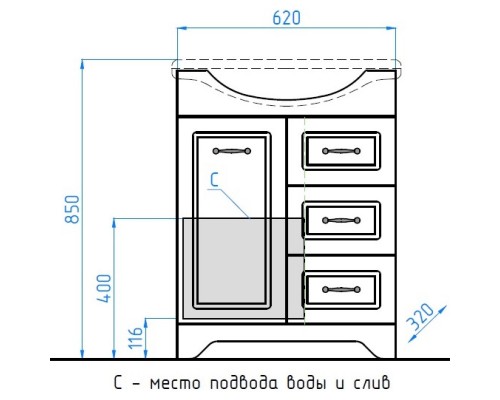 Тумба белый глянец 62 см Style Line Олеандр-2 ЛС-00000047