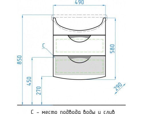 Тумба с раковиной белый глянец 56 см Style Line Жасмин-2 ЛС-00000345 + ЛС-00000158