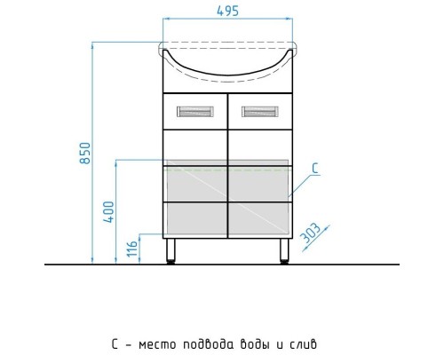 Тумба с раковиной белый глянец 55,5 см Style Line Ирис ЛС-00000015 + ЛС-00000135