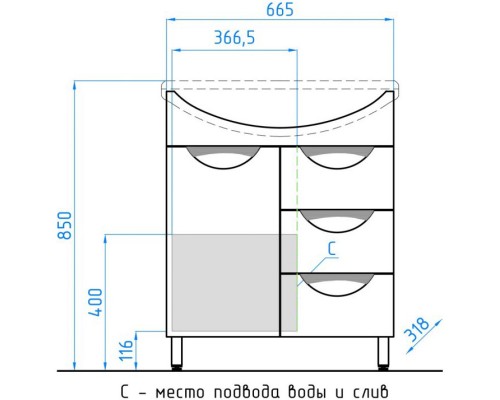 Тумба с раковиной белый глянец 71,5 см Style Line Жасмин ЛС-00000036 + ЛС-00000149