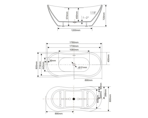 Акриловая ванна 178x80 см Swedbe Vita 8803