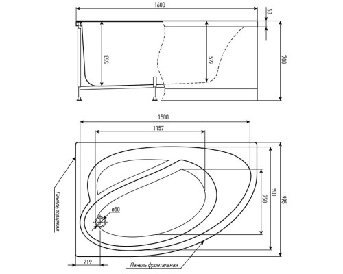 Акриловая ванна 160x99,5 см Timo Iva IVA1610L