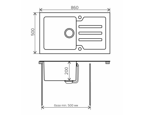 Кухонная мойка Tolero Ceramic Glass нержавеющая сталь/черный TG-860