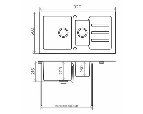 Кухонная мойка Tolero Ceramic Glass нержавеющая сталь/черный TG-920k