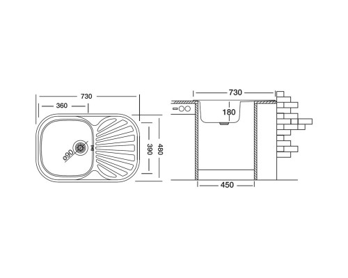 Кухонная мойка декоративная сталь Ukinox Галант GAL730.480 -GT8K 2L