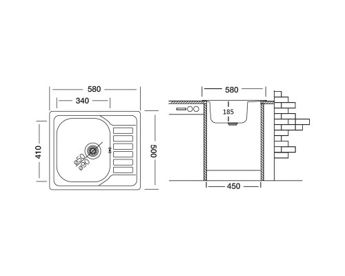 Кухонная мойка полированная сталь Ukinox Гранд GRP580.500 -GT8K 1R