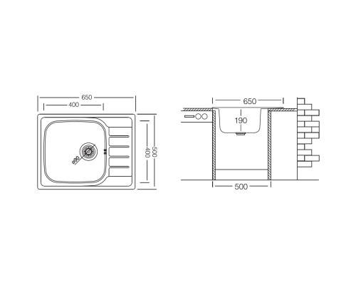 Кухонная мойка полированная сталь Ukinox Гранд GRP650.500 -GT8K 1R