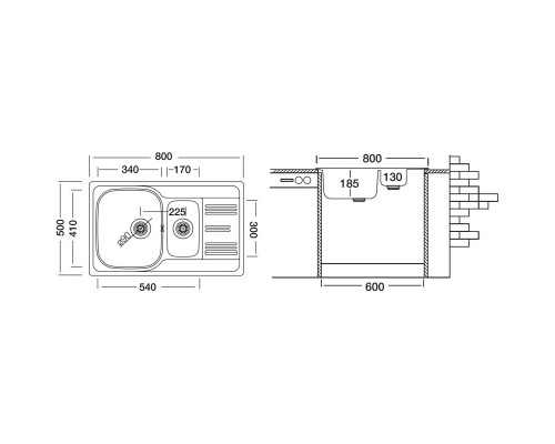 Кухонная мойка декоративная сталь Ukinox Гранд GRL800.500 15GT8K -O