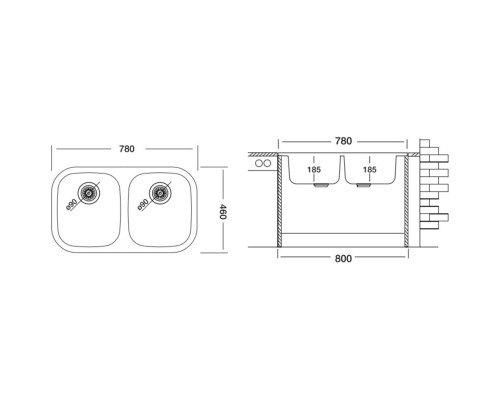 Кухонная мойка полированная сталь Ukinox Модерн MOP780.460 20GT10P