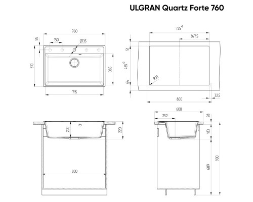 Кухонная мойка Ulgran жасмин Forte 760-01