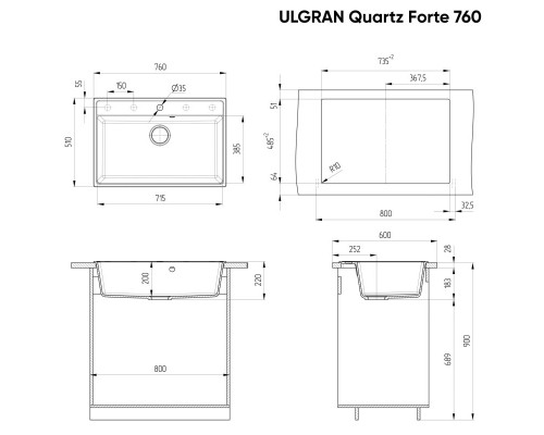 Кухонная мойка Ulgran десерт Forte 760-03