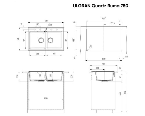 Кухонная мойка Ulgran мокрый асфальт Ruma 780-09