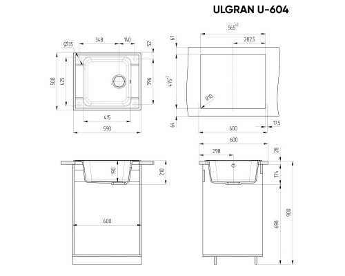 Кухонная мойка Ulgran темно-серый U-604-309