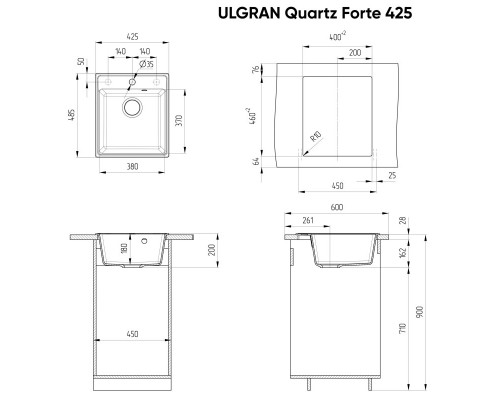 Кухонная мойка Ulgran мокрый асфальт Forte 425-09