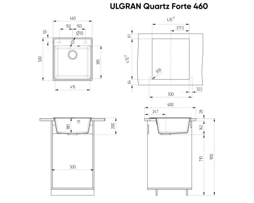 Кухонная мойка Ulgran мокрый асфальт Forte 460-09