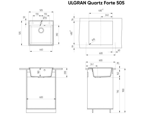 Кухонная мойка Ulgran мокрый асфальт Forte 505-09