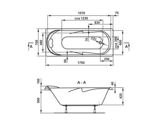 Акриловая ванна 170x70 см Vagnerplast Minerva VPBA177MIA2X-04